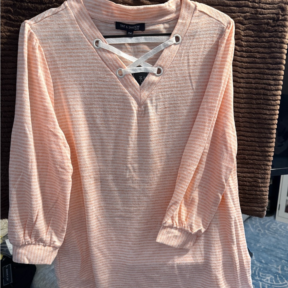 Pink Striped V-Neck Women's Top